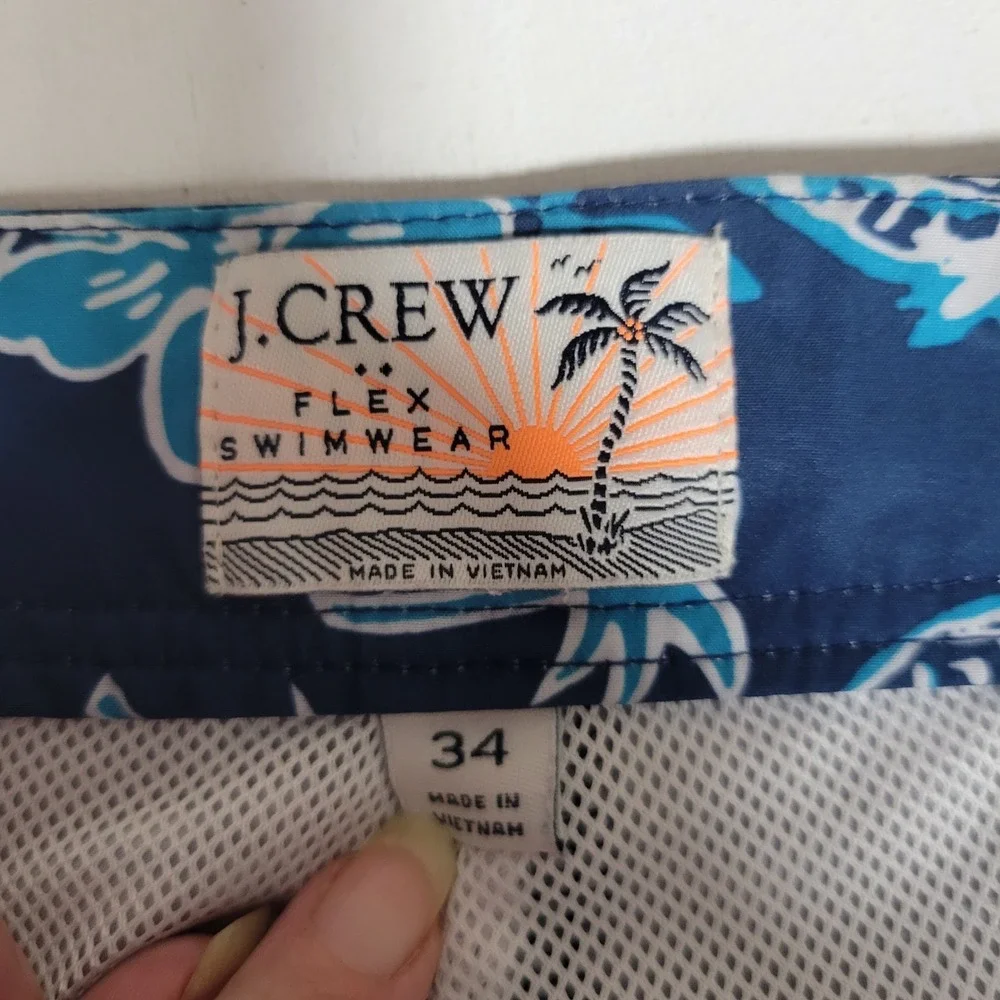 J Crew Flex Swimwear Swim‎ Trunks Board Shorts Mens XL Blue Tropical Pineapples
